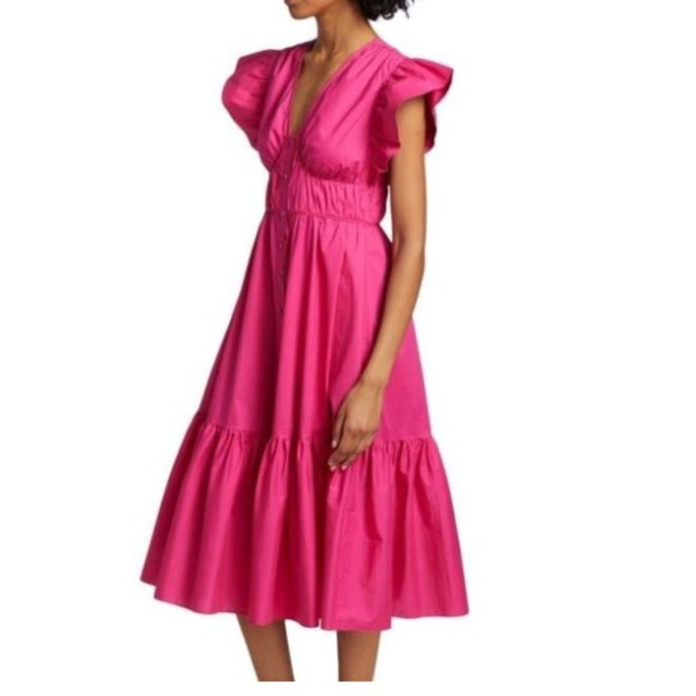 Derek Lam 10 Crosby Pink Greta Ruffle Midi Dress Womens Size 00 NWT